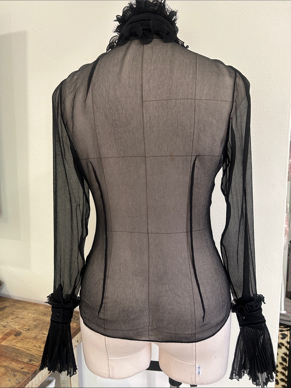 Ralph Lauren Black Label silk ruffle button down blouse black S - Picture 7 of 14